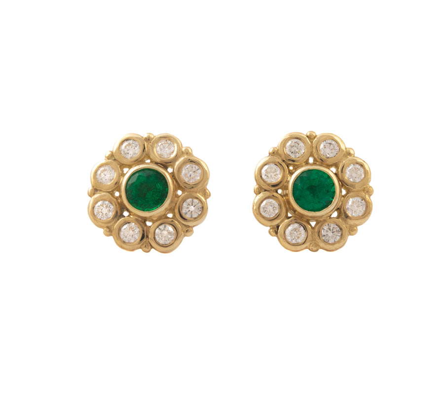 Emerald & Diamond Stud Earrings