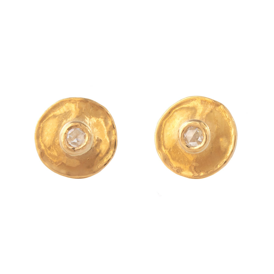 22K Disk Stud Earrings with Rose Cuts
