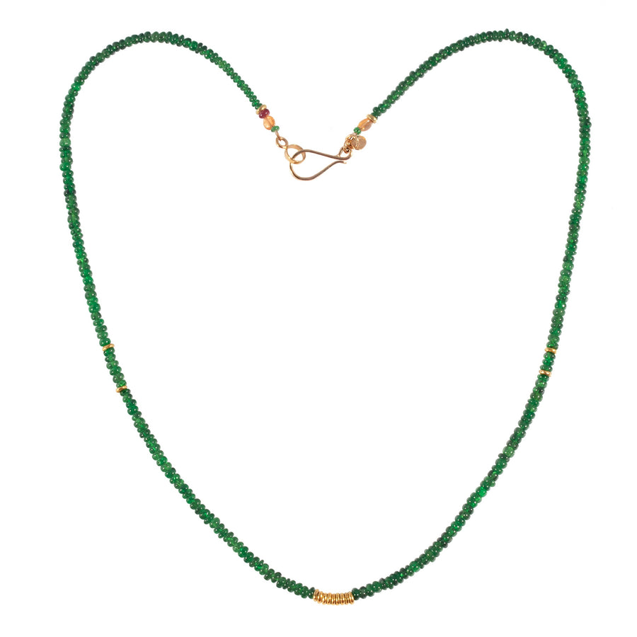 Emerald & High Karat Gold Bead Necklace