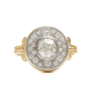 Old Mine Cut Ring with Bead-Set Surrounding Diamonds
