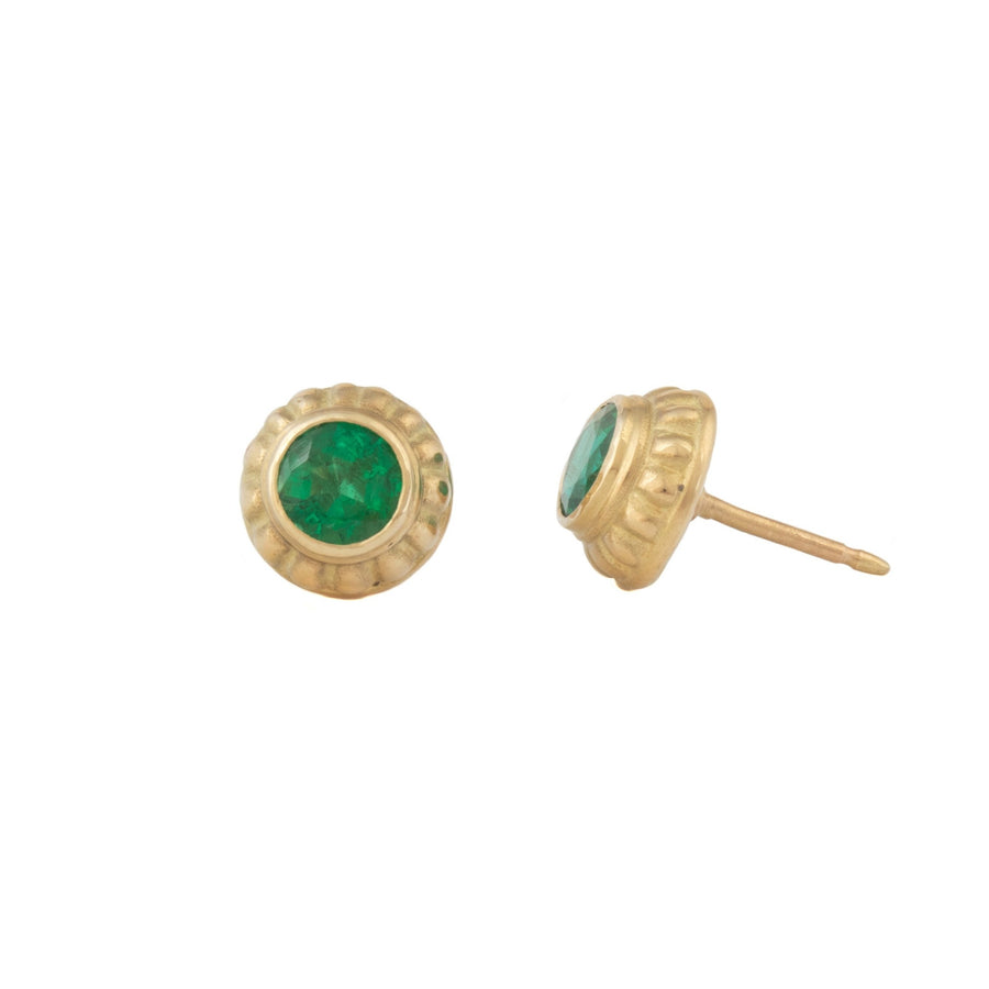 Carved Stud Earrings with Emeralds