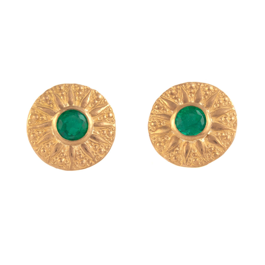 Sunburst Earrings in 22K Gold with Emeralds