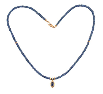Sapphire Beaded Necklace with Sapphire Pendant