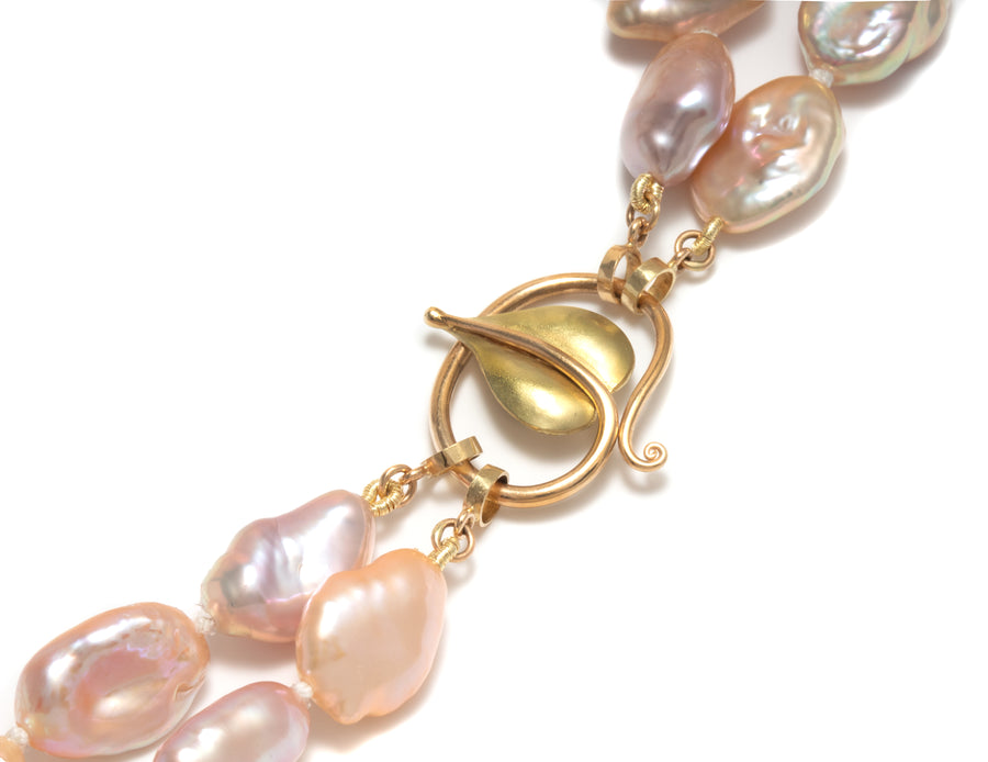 Forged Leaf Clasp with Naturally Multi-Colored Freshwater Baroque Pearls