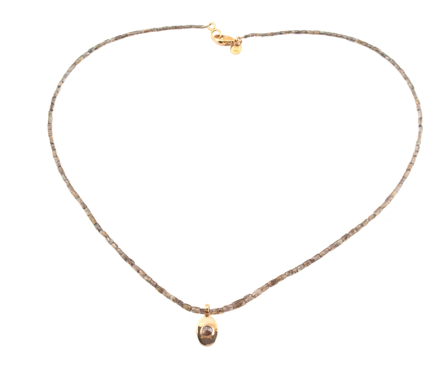 Diamond Bead Necklace with Rose Cut Diamond Pendant
