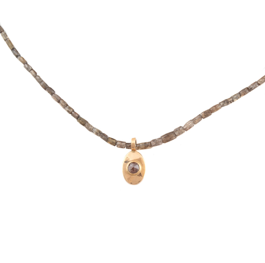 Diamond Bead Necklace with Rose Cut Diamond Pendant