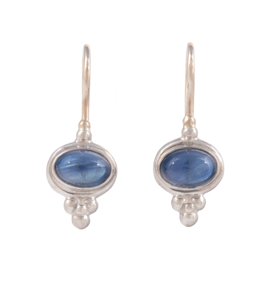 Delicate Sapphire Earrings in Platinum with a Beaded Motif