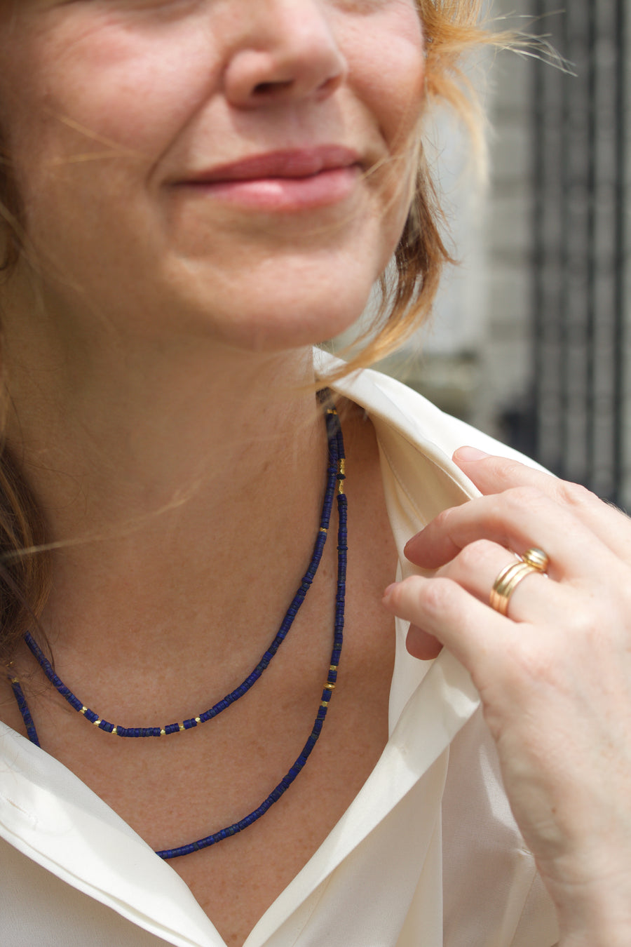 Waxing/Waning Lapis Lazuli and High Karat Gold Necklace