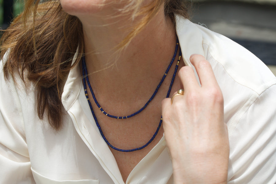Waxing/Waning Lapis Lazuli and High Karat Gold Necklace
