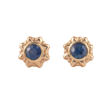 Carved Stud Earrings with Blue Sapphire