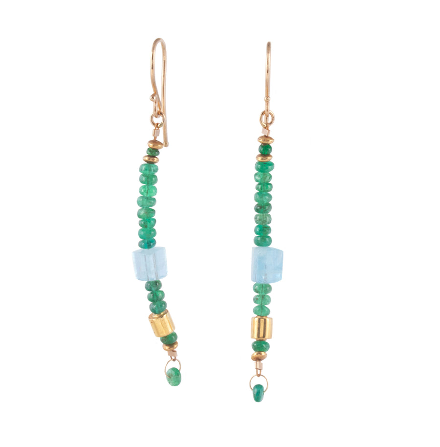 Emerald, Aquamarine & High Karat Gold Dangle Earrings