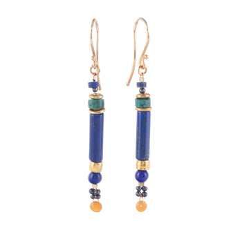Lapis, Turquoise, Opal & High Karat Gold Dangle Earrings