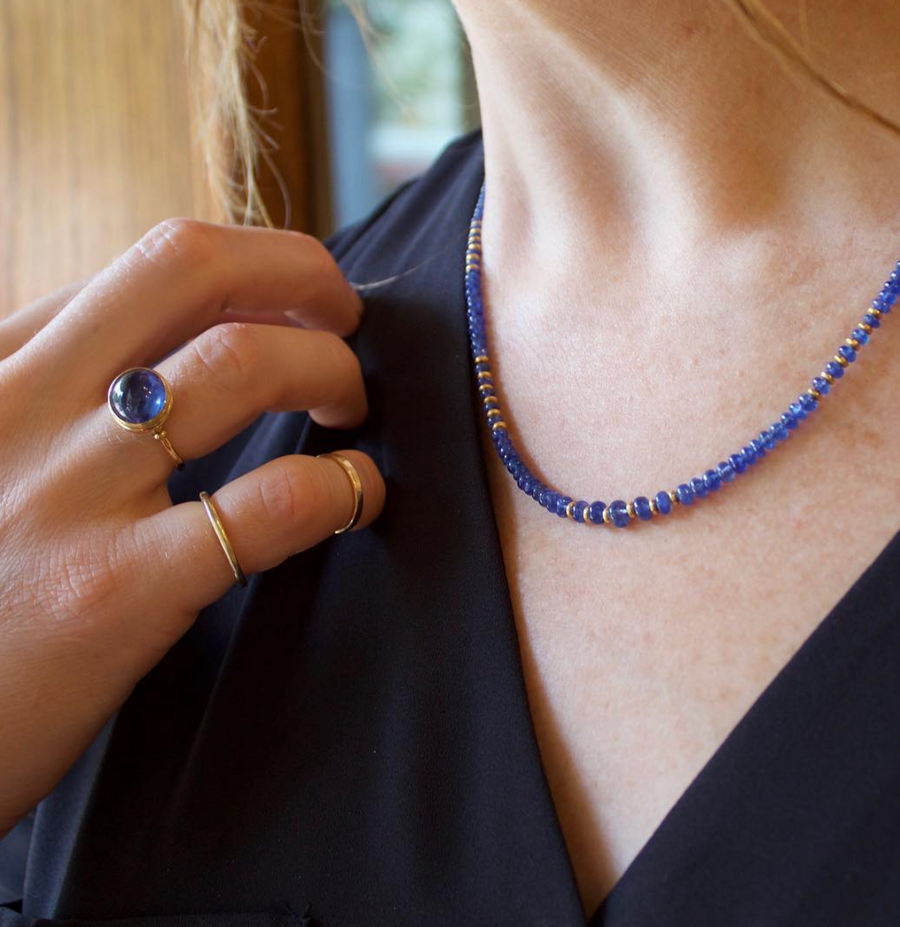 Blue Sapphire and Rose Cut Diamond Ring