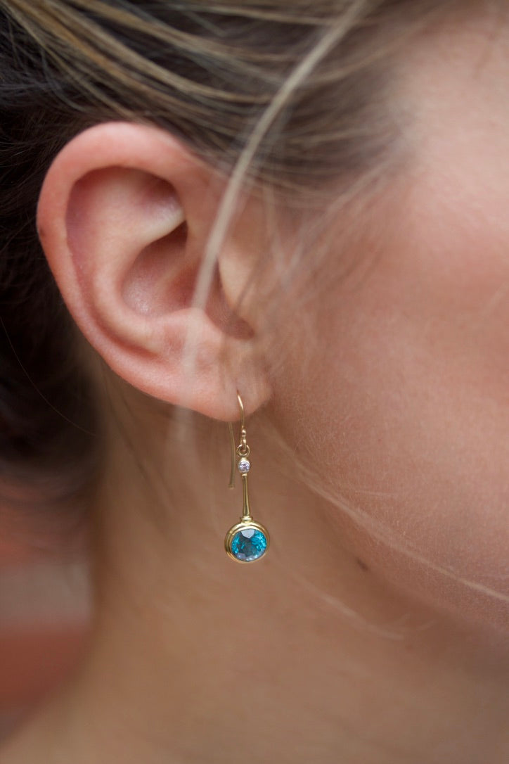 Blue Zircon and Diamond Earrings
