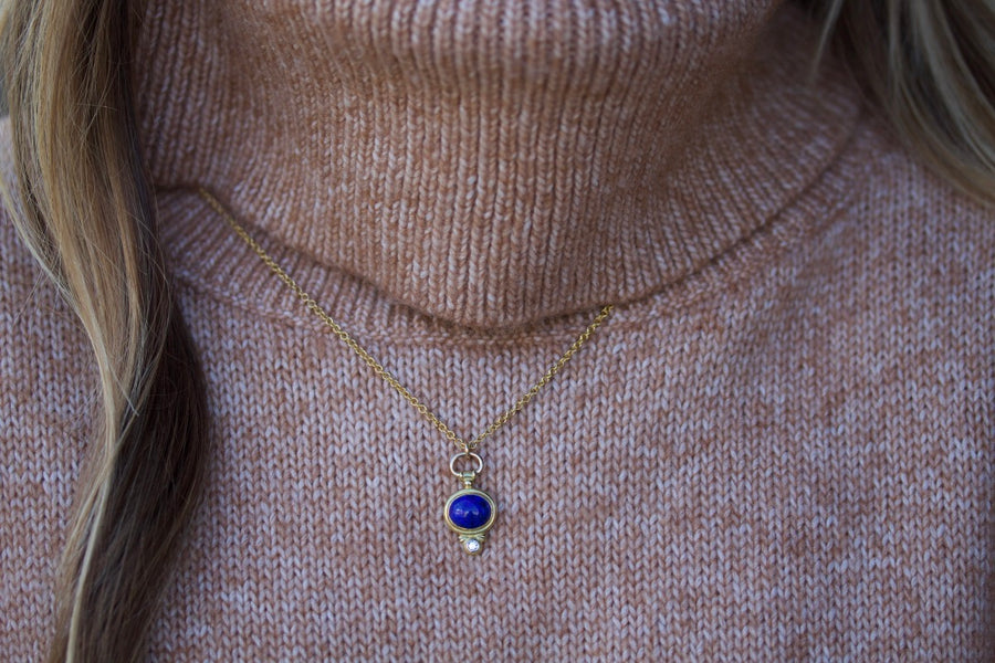 “Watch Top” Pendant with Lapis Lazuli & Diamond