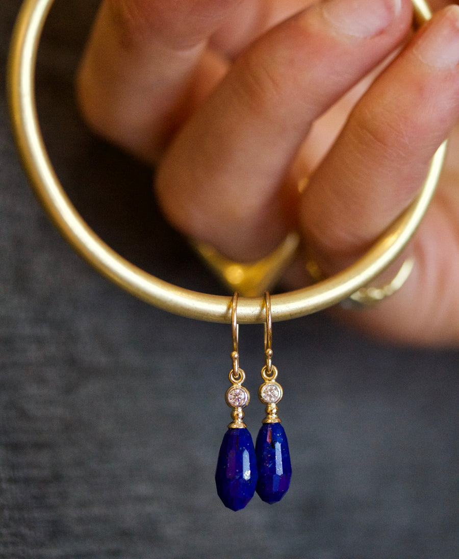 Lapis Lazuli Drop Earrings with Diamonds