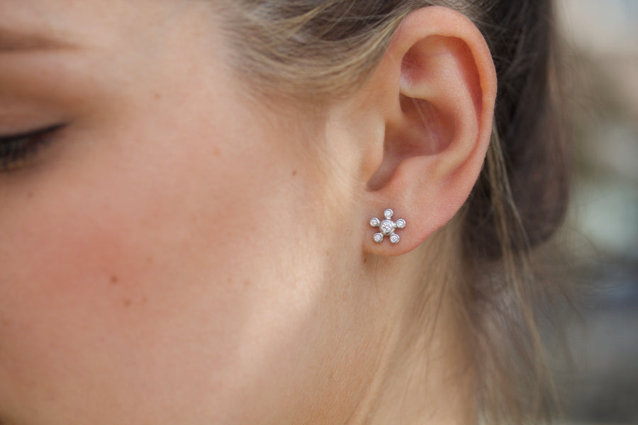 Diamond Burst Stud Earrings in Platinum