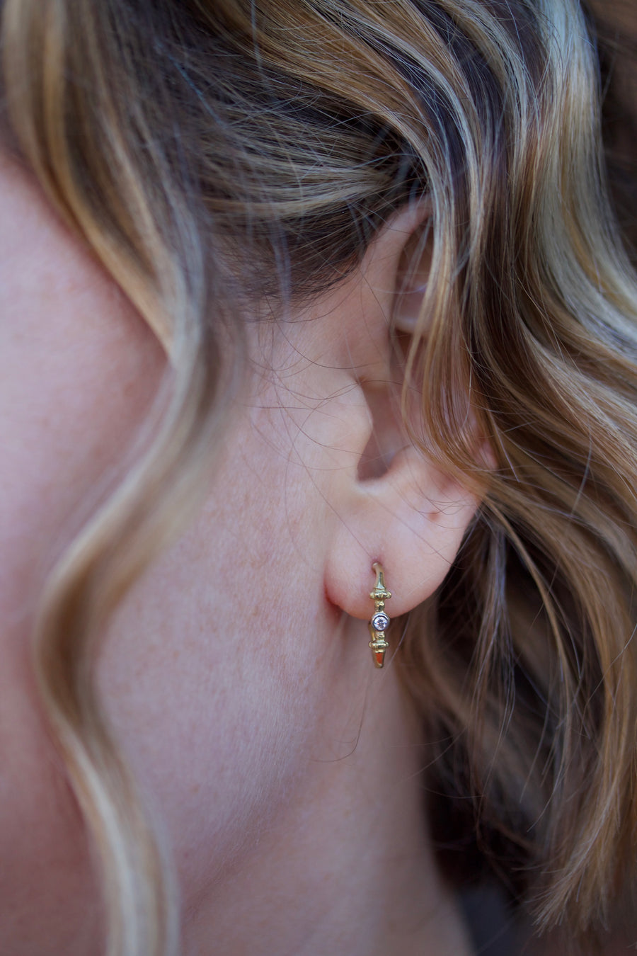 Hoop Earrings with Diamonds and Bead Details